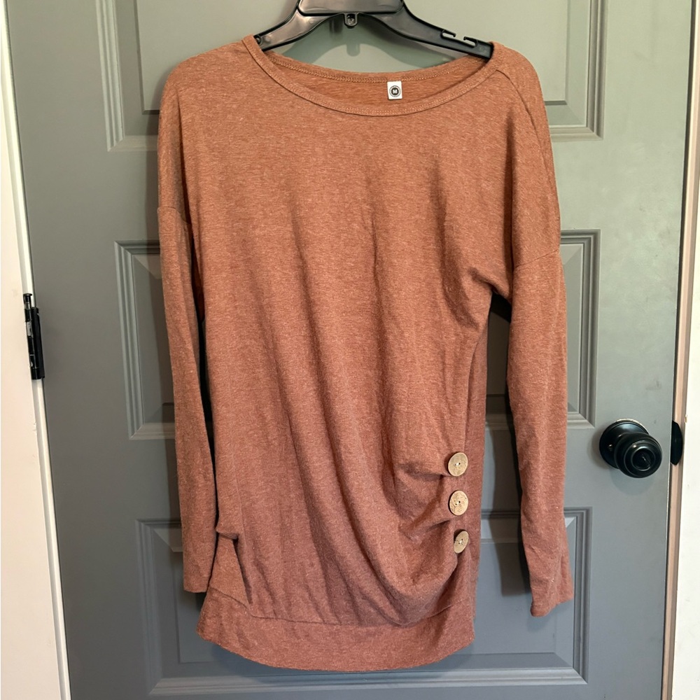 Women's Button-Accent Tan and Top